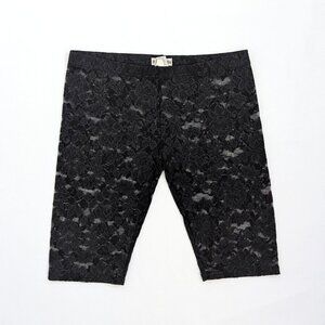 Y2K 00s HANG TEN Black Sheer Floral Lace Low-Rise Bermuda Legging Shorts Sz S